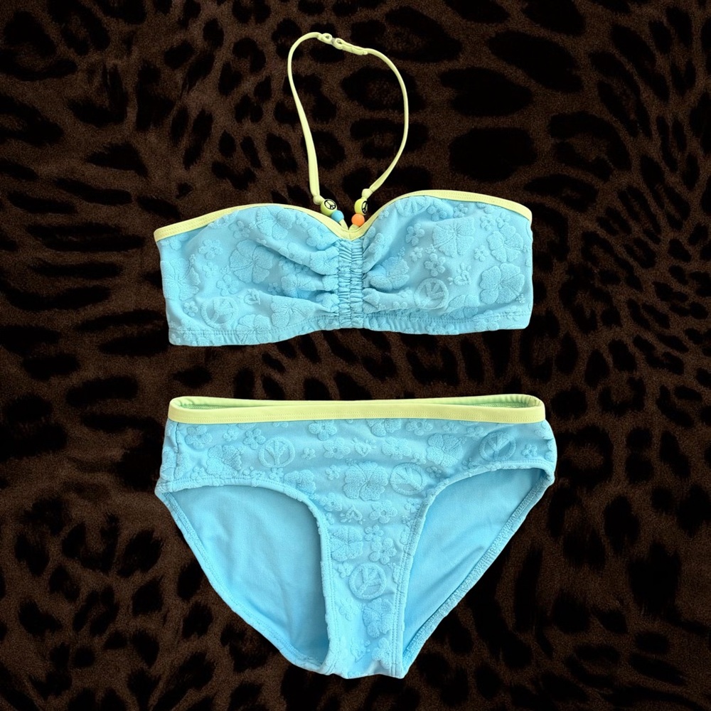 Justice Aqua Terry Cloth Bikini with Lime Trim